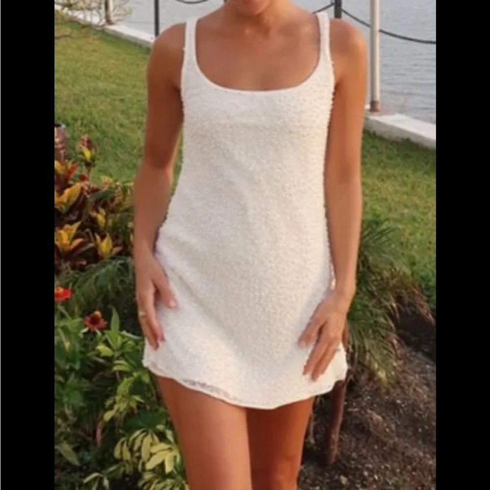 ISO White Beaded Abercrombie Mini Dress